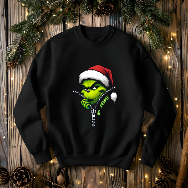 Grinch Santa Zipper "Ewww People" Sweatshirt